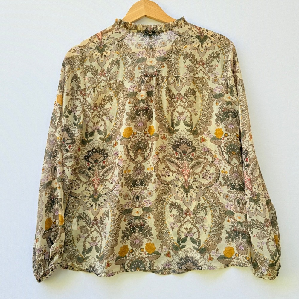 Pleione Paisley Womens Medium Floral‎ Ruffle Neck Long Sleeve Sheer Blouse Top - Picture 5 of 8